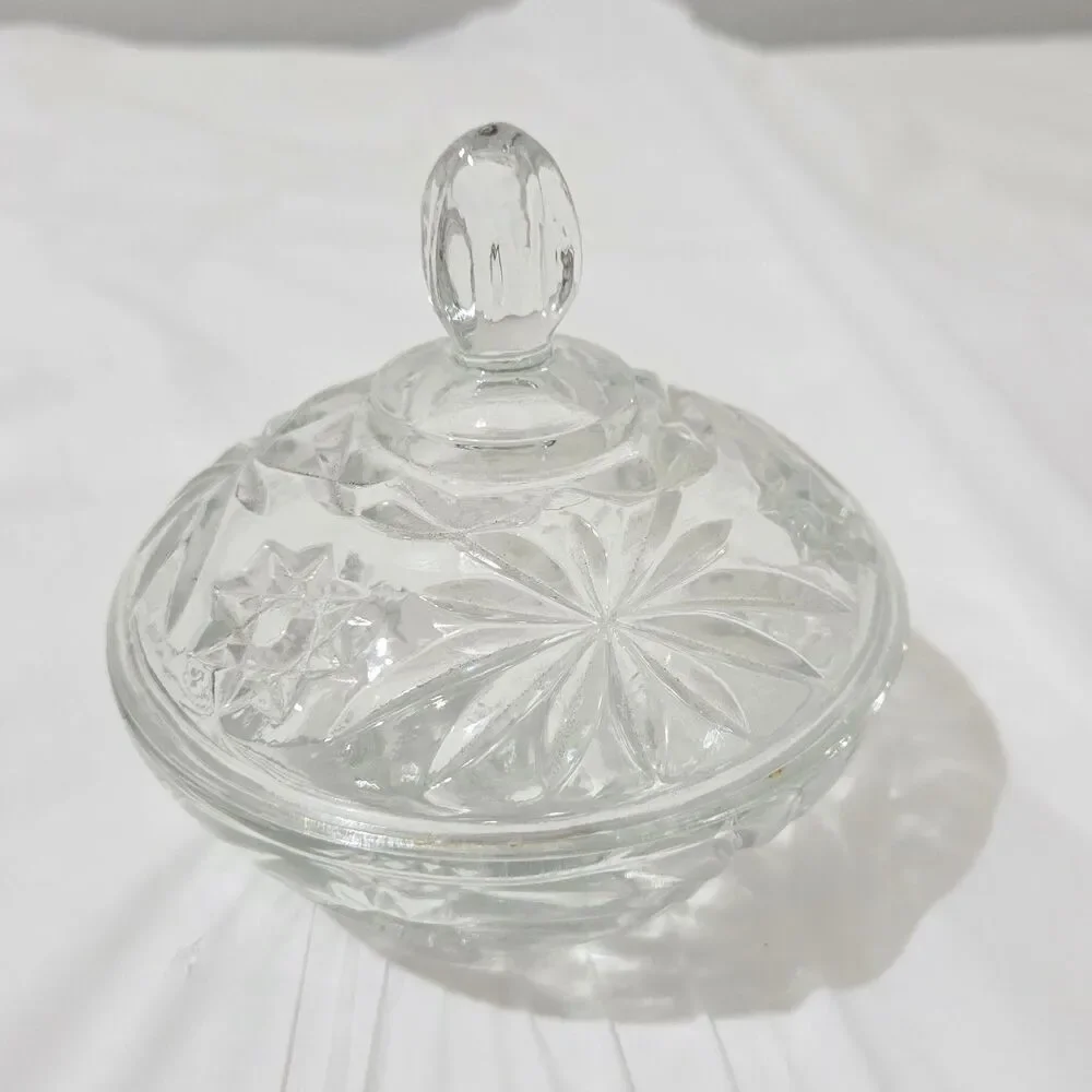 Vintage Anchor Hocking Prescut Star of David Covered Candy Dish Glass Lid